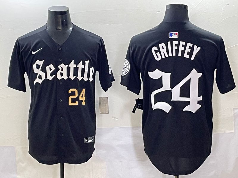 Men 2025 Seattle Mariners #24 Griffey Black Five generations Joint Name Nike MLB Jersey style 2